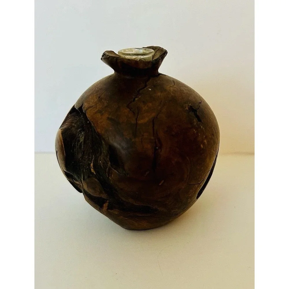 Vtg Hand Turned Burl Wood Bud Vase MCM Unique Brutalist Sculpture